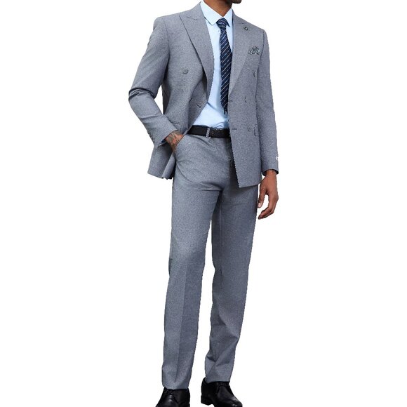 Solid Medium Grey Double Breasted 2 Piece Stacy Adams Men's Suit - Picture 2 of 5